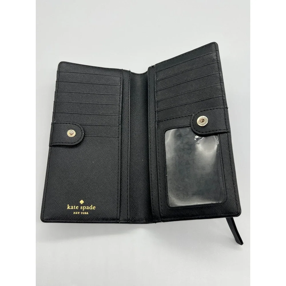 Kate Spade New York Black Saffiano Leather Bifold Slim Wallet Gold Logo C081